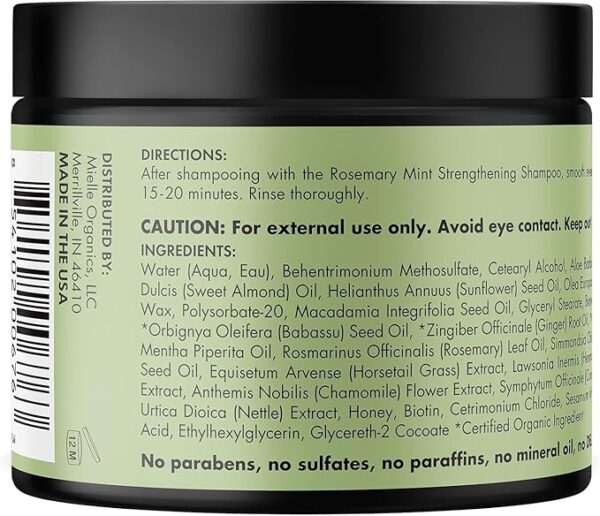 Mielle Rosemary Mint Strengthening Hair Masque, Essential Oil & Biotin Deep Treatment, Miracle Repair for Dry, Damaged, & Frizzy Hair 340gm - Image 3
