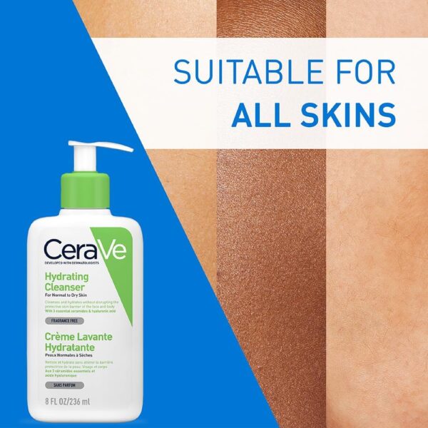 CeraVe Hydrating Cleanser Face and Body Wash for Normal to Dry skin with Hyaluronic Acid and Ceramides Fragrance Free Paraben Free 8Oz, 236 ML - Image 8