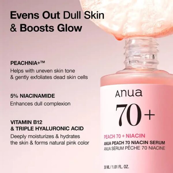 Anua Peach 70 Niacinamide Serum 30ml / brightening hydrating face serum/daily clean beauty (1.01 fl. oz.) - Image 4